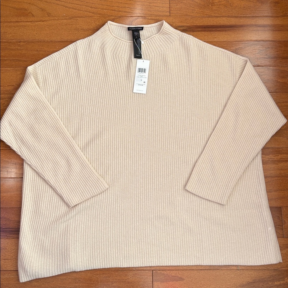 Eileen Fisher Ribbed Funnel Neck Cashmere Sweater